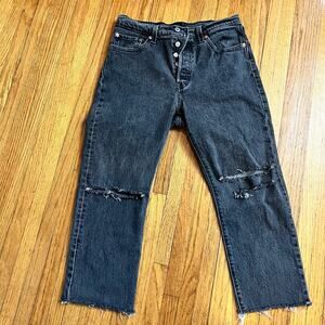 Levi’s Jeans Womens 28 Premium 501 Button Fly Distressed Faded Black